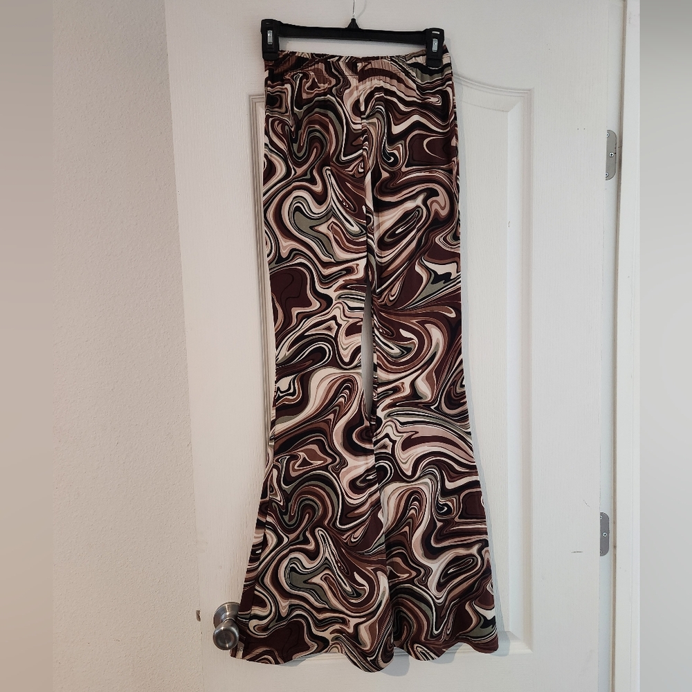 Rue21 Swirl Pattern Flare Pants - Brown and Cream